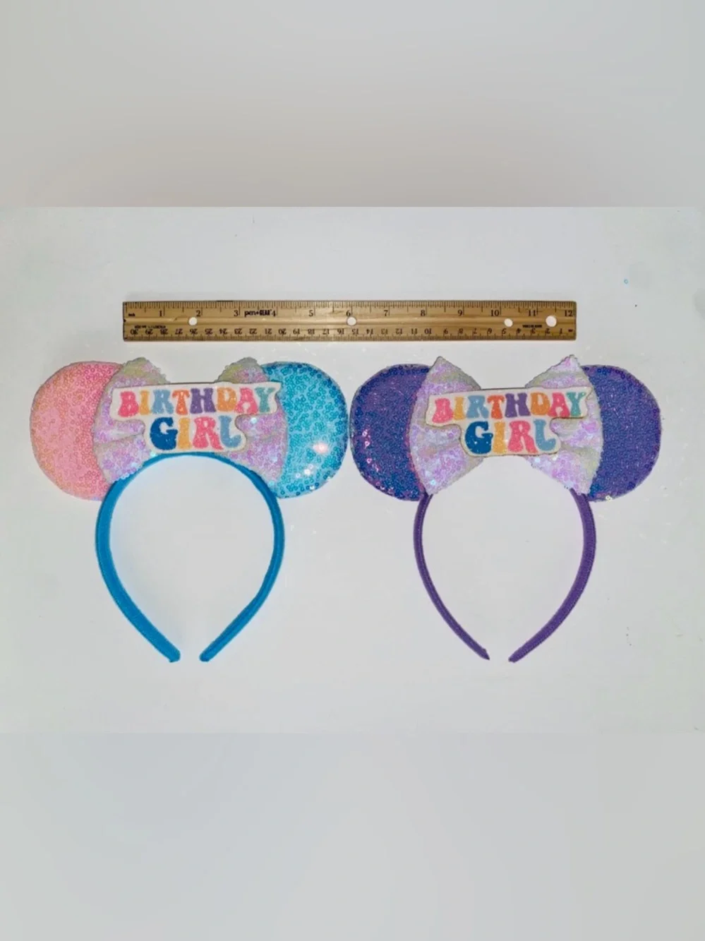 Birthday Girl Sequin Mouse Ear Headbands - Pink/Blue and Purple Options